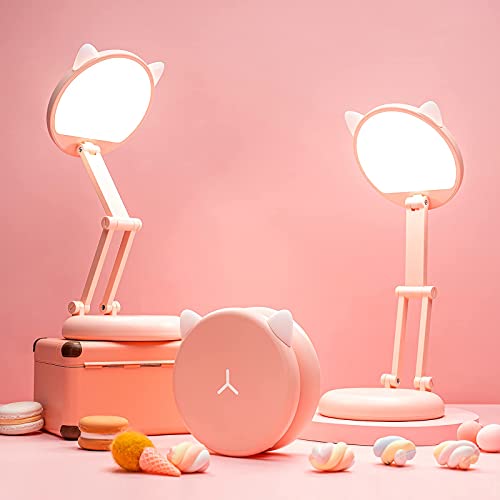 One Fire Cute Desk Lamp Pink Lamp Kawaii Desk Accessories, 8 Brightness Cute Lamp Cat Lamp Kawaii Accessories, Foldable & Portable Pink Cute Desk Accessories Kawaii Room Decor,Kawaii Stuff Cute Things