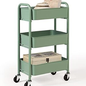 SunnyPoint 3-Tier Delicate Compact Rolling Metal Storage Organizer - Mobile Utility Cart Kitchen/Under Desk Cart with Caster Wheels (Turq, Compact (15.5" X 26.8" X 10.27"))