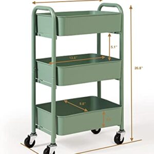 SunnyPoint 3-Tier Delicate Compact Rolling Metal Storage Organizer - Mobile Utility Cart Kitchen/Under Desk Cart with Caster Wheels (Turq, Compact (15.5" X 26.8" X 10.27"))