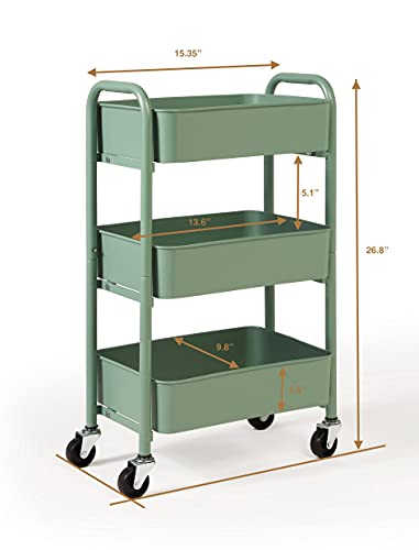 SunnyPoint 3-Tier Delicate Compact Rolling Metal Storage Organizer - Mobile Utility Cart Kitchen/Under Desk Cart with Caster Wheels (Turq, Compact (15.5" X 26.8" X 10.27"))