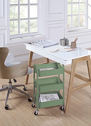 SunnyPoint 3-Tier Delicate Compact Rolling Metal Storage Organizer - Mobile Utility Cart Kitchen/Under Desk Cart with Caster Wheels (Turq, Compact (15.5" X 26.8" X 10.27"))