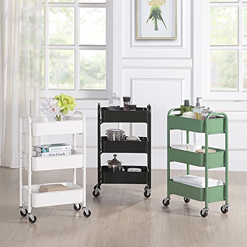 SunnyPoint 3-Tier Delicate Compact Rolling Metal Storage Organizer - Mobile Utility Cart Kitchen/Under Desk Cart with Caster Wheels (Turq, Compact (15.5" X 26.8" X 10.27"))