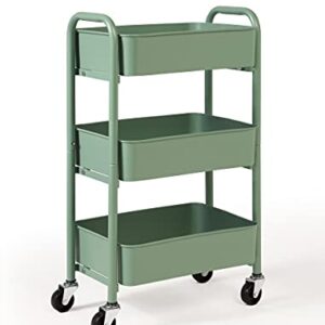 SunnyPoint 3-Tier Delicate Compact Rolling Metal Storage Organizer - Mobile Utility Cart Kitchen/Under Desk Cart with Caster Wheels (Turq, Compact (15.5" X 26.8" X 10.27"))