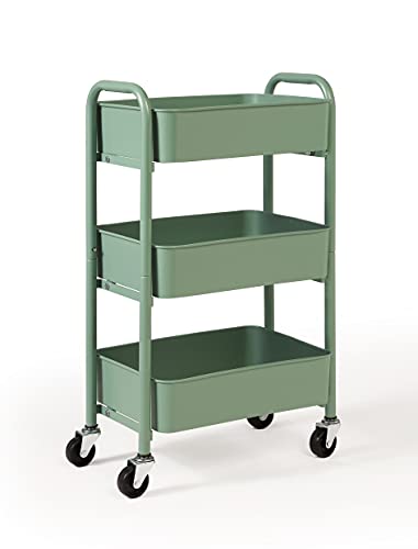 SunnyPoint 3-Tier Delicate Compact Rolling Metal Storage Organizer - Mobile Utility Cart Kitchen/Under Desk Cart with Caster Wheels (Turq, Compact (15.5" X 26.8" X 10.27"))