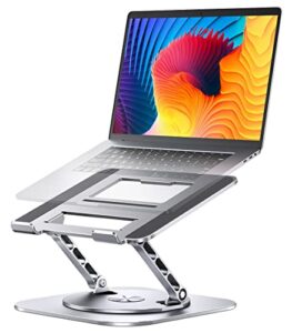 aoevi adjustable laptop stand with 360 rotating base, computer stand for laptop ergonimic foldable laptop riser for desk compatible with macbook pro/air notebook up to 16 inches, silver
