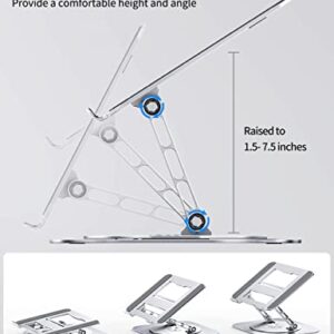 AOEVI Adjustable Laptop Stand with 360 Rotating Base, Computer Stand for Laptop Ergonimic Foldable Laptop Riser for Desk Compatible with MacBook Pro/Air Notebook up to 16 Inches, Silver