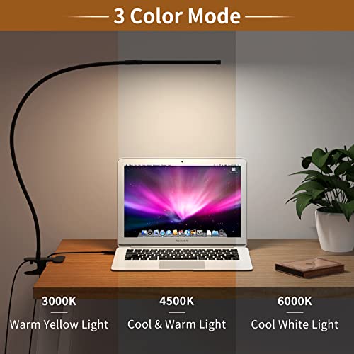 iZELL Desk Lamp, LED Desk Lamps for Home Office with Clamp [77 LEDs Light with 3 Color Modes & 10 Brightness Levels] Flexible Gooseneck LED Book Lights, Easy Clip on Reading Light for Headboard