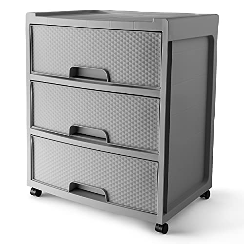 Starplast Rolling 3 Drawer Diamond Storage Cart, Soft Silver - Mobile Storage Solution for Office & Home