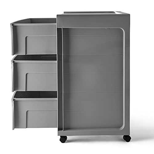 Starplast Rolling 3 Drawer Diamond Storage Cart, Soft Silver - Mobile Storage Solution for Office & Home