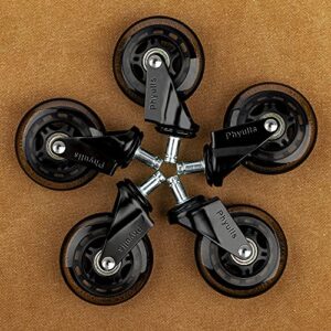 Office Chair Caster Wheels - 3" Rollerblade Rubber Replacement Chair Casters - Best Protection for Your Hardwood Floors No More Chair Mat Needed - Universal Fit,Smooth & Silent