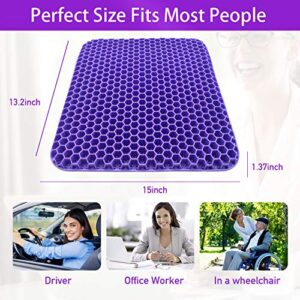 Gel Seat Cushion for Long Sitting Double Thick Gel Seat Cushion with Non-Slip Cover Gel Seat Cushion for Pressure Sores Breathable Honeycomb Cushion for Office Chair Wheelchair to Relief Sciatica Pain