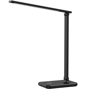 oiiaee led desk lamp, eye-caring table lamp with 3 brightness levels, touch control and memory function, foldable reading lamp for home office bedroom study, 8w, 4000k, black