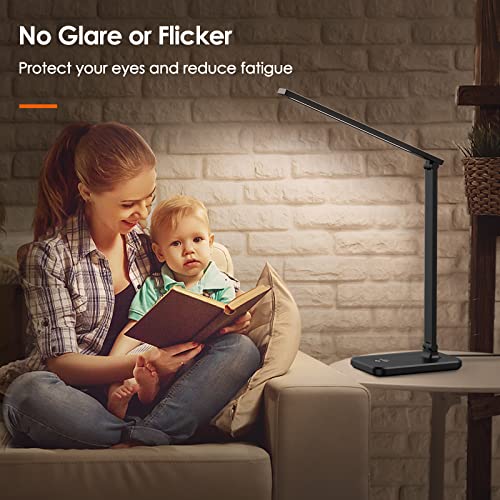 OIIAEE LED Desk Lamp, Eye-Caring Table Lamp with 3 Brightness Levels, Touch Control and Memory Function, Foldable Reading Lamp for Home Office Bedroom Study, 8W, 4000K, Black