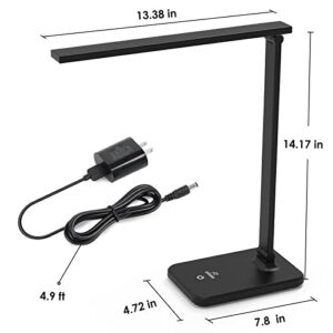 OIIAEE LED Desk Lamp, Eye-Caring Table Lamp with 3 Brightness Levels, Touch Control and Memory Function, Foldable Reading Lamp for Home Office Bedroom Study, 8W, 4000K, Black
