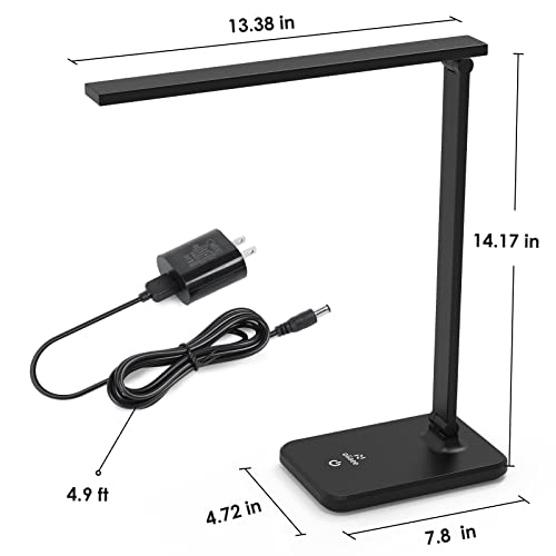 OIIAEE LED Desk Lamp, Eye-Caring Table Lamp with 3 Brightness Levels, Touch Control and Memory Function, Foldable Reading Lamp for Home Office Bedroom Study, 8W, 4000K, Black