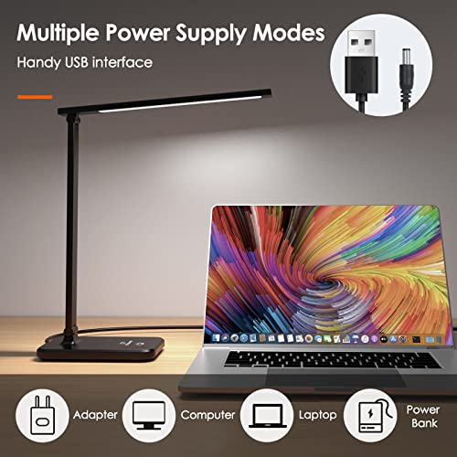 OIIAEE LED Desk Lamp, Eye-Caring Table Lamp with 3 Brightness Levels, Touch Control and Memory Function, Foldable Reading Lamp for Home Office Bedroom Study, 8W, 4000K, Black