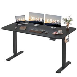 furmax electric height adjustable standing desk large 55 inch sit stand up desk home office computer desk memory preset with t-shaped metal bracket, black