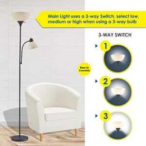 Adjustable Black Floor Lamp with Reading Light by LIGHTACCENTS - Susan Modern Standing Lamp for Living Room/Office Lamp 72" Tall - 150-watt with Side Reading Light Corner Lamp (Black)