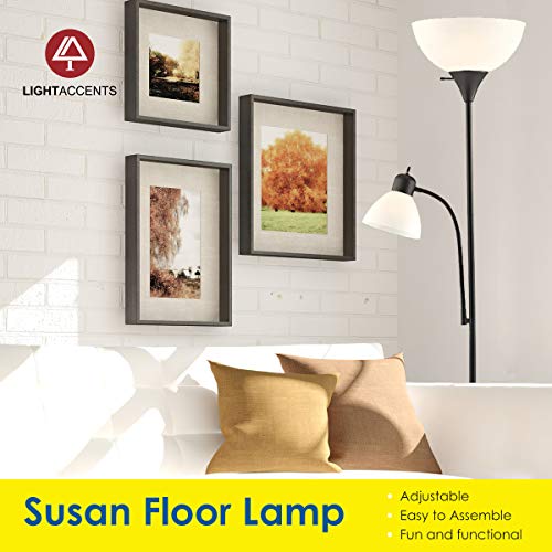 Adjustable Black Floor Lamp with Reading Light by LIGHTACCENTS - Susan Modern Standing Lamp for Living Room/Office Lamp 72" Tall - 150-watt with Side Reading Light Corner Lamp (Black)