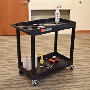 Offex 32" x 18" Mobile Multipurpose Utility Tub Cart with 2 Shelves and Push Handle - Black, Great for Warehouse, Garage and More