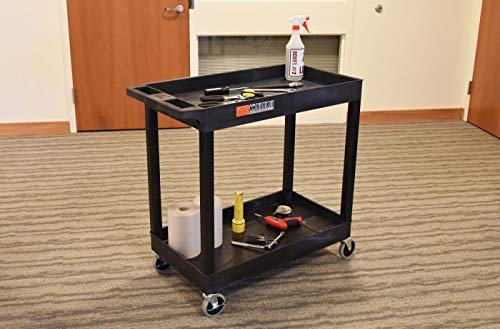 Offex 32" x 18" Mobile Multipurpose Utility Tub Cart with 2 Shelves and Push Handle - Black, Great for Warehouse, Garage and More