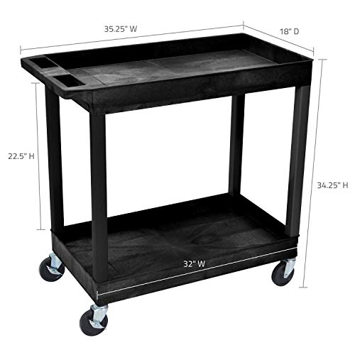 Offex 32" x 18" Mobile Multipurpose Utility Tub Cart with 2 Shelves and Push Handle - Black, Great for Warehouse, Garage and More