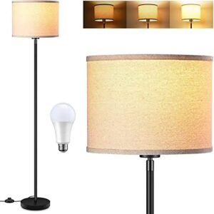 boostarea floor lamp, 15w led floor lamp with 3 dimmable levels, simple standing lamp with adjustable linen shade,on/off foot switch, tall modern floor lamp for bedrooms, living room, office,farmhouse