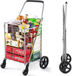 wellmax wm99024s grocery utility shopping cart, easily collapsible and portable to save space and heavy duty, light weight trolley with rolling swivel wheels
