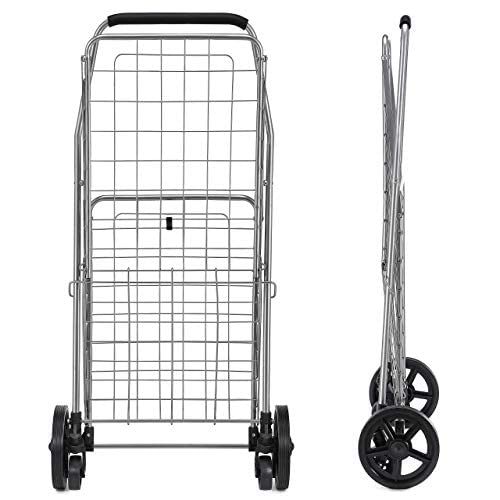 Wellmax WM99024S Grocery Utility Shopping Cart, Easily Collapsible and Portable to Save Space and Heavy Duty, Light Weight Trolley with Rolling Swivel Wheels