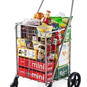 Wellmax WM99024S Grocery Utility Shopping Cart, Easily Collapsible and Portable to Save Space and Heavy Duty, Light Weight Trolley with Rolling Swivel Wheels