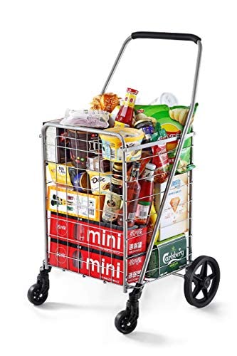 Wellmax WM99024S Grocery Utility Shopping Cart, Easily Collapsible and Portable to Save Space and Heavy Duty, Light Weight Trolley with Rolling Swivel Wheels