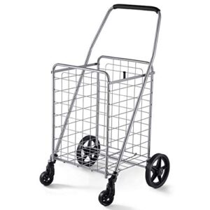 Wellmax WM99024S Grocery Utility Shopping Cart, Easily Collapsible and Portable to Save Space and Heavy Duty, Light Weight Trolley with Rolling Swivel Wheels