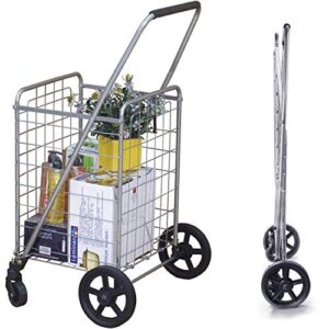 Wellmax WM99024S Grocery Utility Shopping Cart, Easily Collapsible and Portable to Save Space and Heavy Duty, Light Weight Trolley with Rolling Swivel Wheels