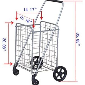 Wellmax WM99024S Grocery Utility Shopping Cart, Easily Collapsible and Portable to Save Space and Heavy Duty, Light Weight Trolley with Rolling Swivel Wheels