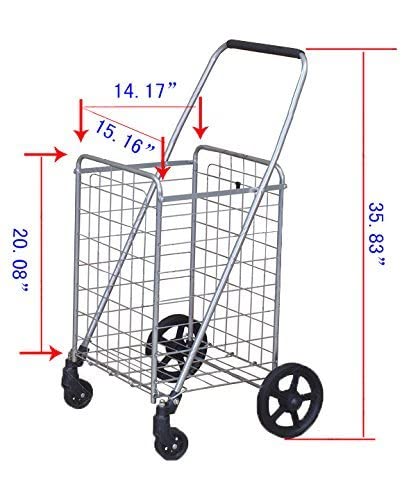 Wellmax WM99024S Grocery Utility Shopping Cart, Easily Collapsible and Portable to Save Space and Heavy Duty, Light Weight Trolley with Rolling Swivel Wheels