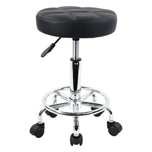 kktoner round rolling stool chair pu leather height adjustable swivel drafting work spa shop salon stools with wheels office chair small (black)