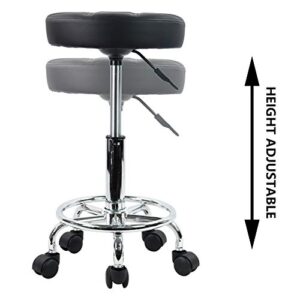 KKTONER Round Rolling Stool Chair PU Leather Height Adjustable Swivel Drafting Work SPA Shop Salon Stools with Wheels Office Chair Small (Black)