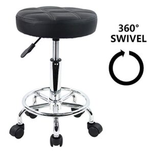 KKTONER Round Rolling Stool Chair PU Leather Height Adjustable Swivel Drafting Work SPA Shop Salon Stools with Wheels Office Chair Small (Black)