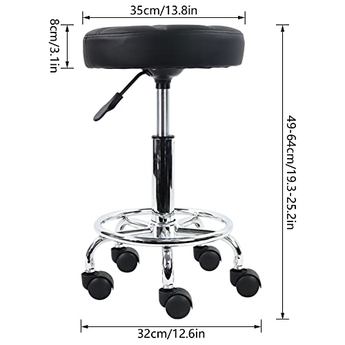 KKTONER Round Rolling Stool Chair PU Leather Height Adjustable Swivel Drafting Work SPA Shop Salon Stools with Wheels Office Chair Small (Black)