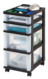 iris usa craft organizers and storage, rolling storage cart for classroom supplies, storage organizer for art supplies, drawer top organizer for small parts, 4 drawers, black