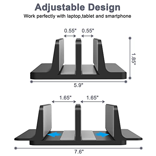 S SKSTYLE Vertical Laptop Stand Holder, Desktop Aluminum MacBook Stand with Adjustable Dock Size(2 Slots), Fits All MacBook, Surface, Chromebook and Gaming Laptops (Up to 17.3 inches), Black