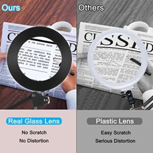 5X Magnifying Glass with Light, Lighted Magnifying Glass Magnifying Lamp 3 Color Modes Stepless Dimmable 8-Diopter Real Glass Lens Magnifier with Light Desk Lamp Clamp Swivel Arm for Crafts Workbench