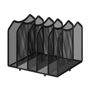 simple trending mesh desktop file sorter organizer, 5-section bookshelf for desk home office, black