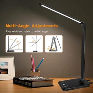 LED Desk Lamp with USB Charging Port,Eyes Caring Dimmable Office Lamp,Reading Desk Light Touch Control with 5 Modes 10 Lightings,30/60 Mins Timer Table Lamp,Desk Lamps for Home Office Dorm