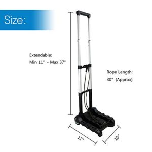 RMS Folding Luggage Cart - Lightweight Aluminum Collapsible and Portable Fold Up Dolly for Travel, Moving and Office Use (Black)