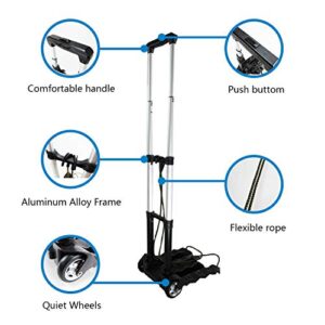 RMS Folding Luggage Cart - Lightweight Aluminum Collapsible and Portable Fold Up Dolly for Travel, Moving and Office Use (Black)