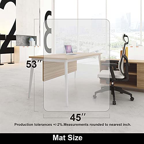 AiBOB Office Chair Mat for Hardwood Floors, 45 X 53 in, Heavy Duty Floor Mats for Computer Desk, Easy Glide for Chairs, Flat Without Curling, Clear