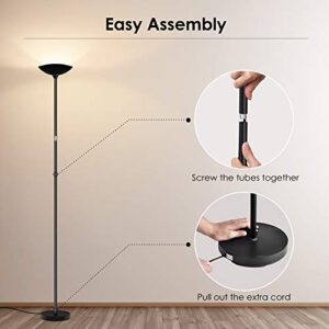 BoostArea Floor Lamp, Standing Lamp, 20W 2000LM LED Torchiere Floor Lamp, Stepless Dimmable, Touch Control, 3000K Daylight, 50000hrs Lifespan, Floor Lamps for Living Room, Standing Lamps for Bedroom