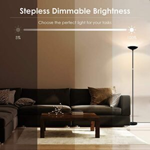 BoostArea Floor Lamp, Standing Lamp, 20W 2000LM LED Torchiere Floor Lamp, Stepless Dimmable, Touch Control, 3000K Daylight, 50000hrs Lifespan, Floor Lamps for Living Room, Standing Lamps for Bedroom