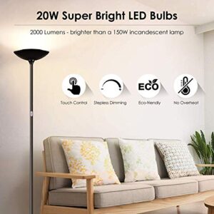 BoostArea Floor Lamp, Standing Lamp, 20W 2000LM LED Torchiere Floor Lamp, Stepless Dimmable, Touch Control, 3000K Daylight, 50000hrs Lifespan, Floor Lamps for Living Room, Standing Lamps for Bedroom